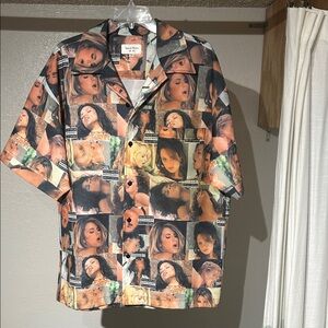 Multi-Photo Print Short Sleeve Button-Down Shirt
